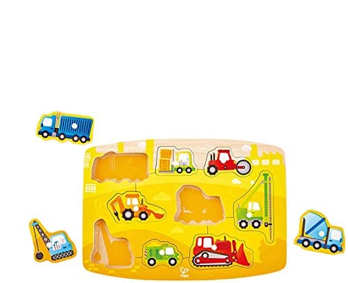 Image of Hape Construction Peg Puzzle – Wooden Puzzle with Numbered Construction Vehicles, Ages 24M+