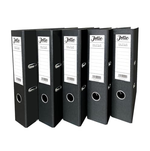 Image of Set of 5 Black A4 Lever Arch Files for Paperwork A4 Folders with 70mm Spine, Thumb Ring & Elegant Anti-Spill Cover | Large Ring Binders | File Storage & Office Supplies