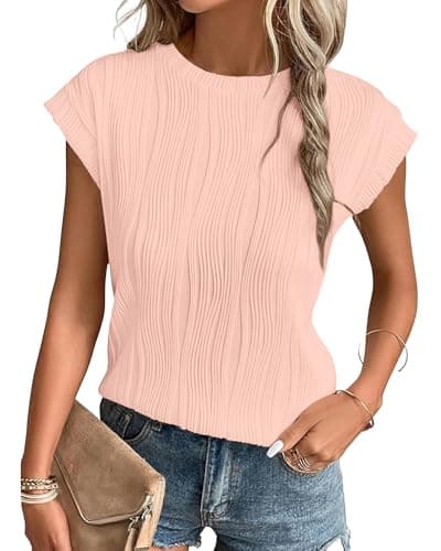 Image of MOLERANI T Shirts for Women - Short Sleeve Ladies Tops Round Neck Blouses Tees Solid Summer Knit T-Shirts Light Pink XL