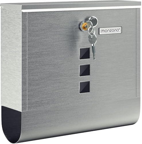 Image of Monzana® Stainless Steel Design Letterbox | Silver Finish with Newspaper Compartment, Viewing Window, 2 Keys, Name Tag | Elegant Wall-Mounted Post Box