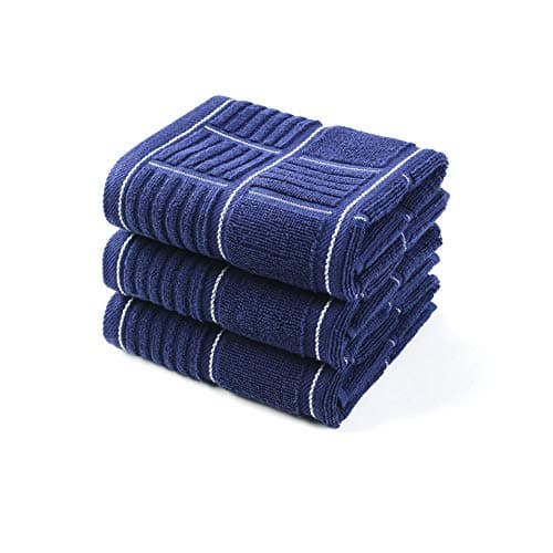 Image of ANYI Kitchen Dish Towels Heavy Duty Absorbent Dish Cloths with Hanging Loop 100% Cotton Tea Bar Towels (16x26, Set of 3, Navy)