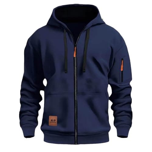 Image of NSICBMNO Navy Hoodies For Men Uk Full Zip Up Jumper Casual Hooded Lightweight Jackets With Pockets Outdoor Fleece Jackets Long Sleeve Jacket Pullover Hoody Oversized Sweatshirt Loose Fit Hoodies M