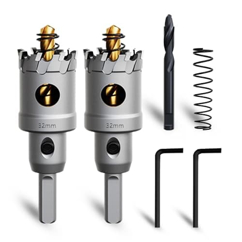 Image of METOTY 32mm 2PCS Carbide Hole Saw Set,Heavy Duty Tungsten Carbide Tipped Hole Cutters Set with a nitrided Step Drill and L-flench, for Steel Iron,Aluminum,Stainless stell