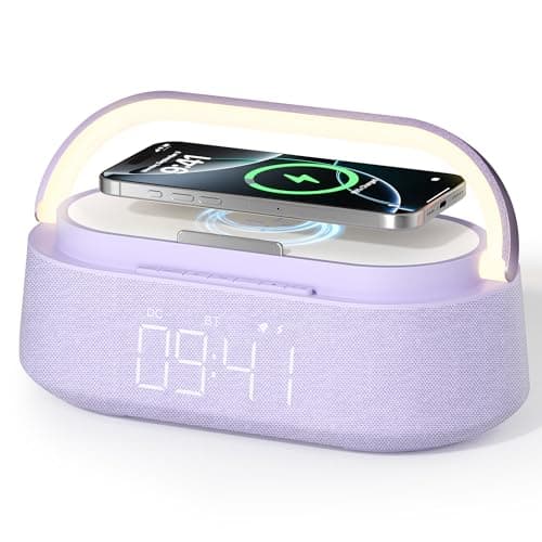 Image of FREEFISH Bluetooth Speaker with Wireless Charger, FM Radio, Adjustable LED Night Light, 15W Wireless Charging for iPhone, 10W Dual Speakers, 2500 mAh Battery, Bluetooth 5.0