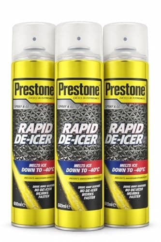 Image of Parts Panel Prestone Rapid De-Icer Spray Pack of 3, 600ml Car Window & Windscreen Ice Remover, Works to -40°C, Winter Frost & Ice Melt Aerosol
