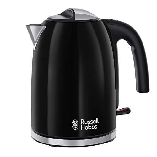Image of Russell Hobbs Black Stainless Steel 1.7L Cordless Electric Kettle with Black Handle (Fast Boil 3KW, Removable Washable Anti-Scale Filter, Pull to Open hinged lid, Perfect Pour spout) 20413