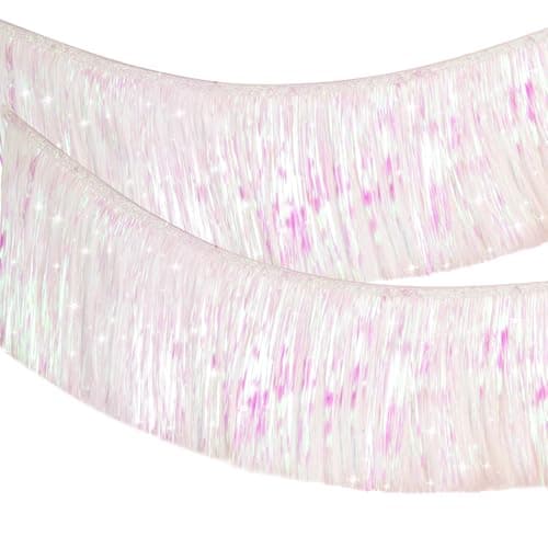 Image of G2PLUS 1.5m Iridescent White Fringe Garland, 20cm Tinsel Fringing, Tinsel Fringe Garland, Shiny Backdrop Party Streamers for Birthday Wedding Prom Decoration