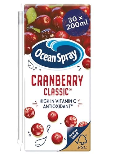 Image of Ocean Spray Classic Cranberry Juice Drink - 30 x 200ml - Sugar & Natural Sweetener Fruit Juice - Rich in Vitamin C & High in Antioxidants - Made with Whole Cranberries