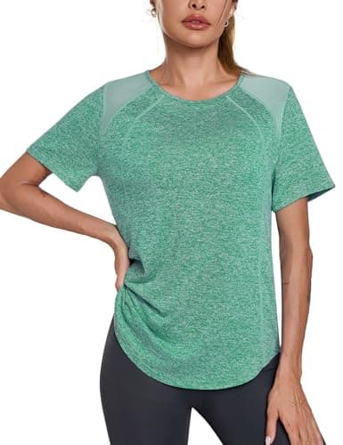 Image of Terecey Gym Tops for Women UK UPF 50+ Dry Fit Moisture Wicking Workout T-Shirt Ladies Sports Short Sleeve Running Tops, Green M