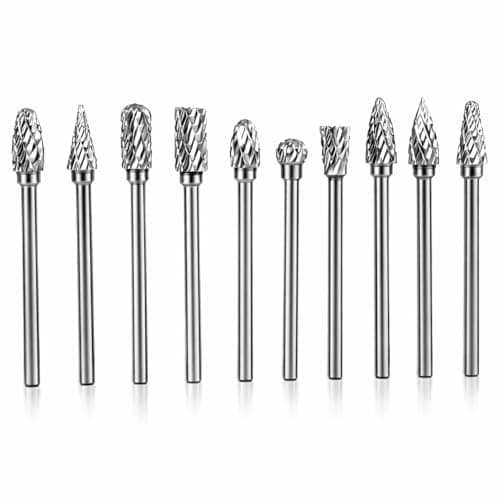 Image of 10PCS Tungsten Carbide Rotary Burr Set Double Cut Carbide Burr for Metal Wood Plastic, 1/8 Inch Shank Die Grinder Bits Rotary Tool Accessories for Engraving Carving Grinding