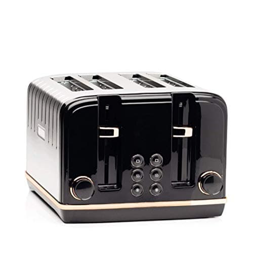 Image of Haden Salcombe Black 4 Slice Toaster - Dual Browning Control, Retro Design, Wide Slot Toaster - Stainless Steel Housing - Self Centring Function - Easy To Clean 4 Slice Toaster - 2300W