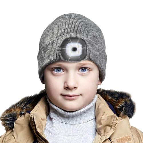 Image of Etsfmoa Unisex Beanie with The Light for Kids,Gifts for Boys and Girls Children USB Rechargeable Headlamp Cap Grey