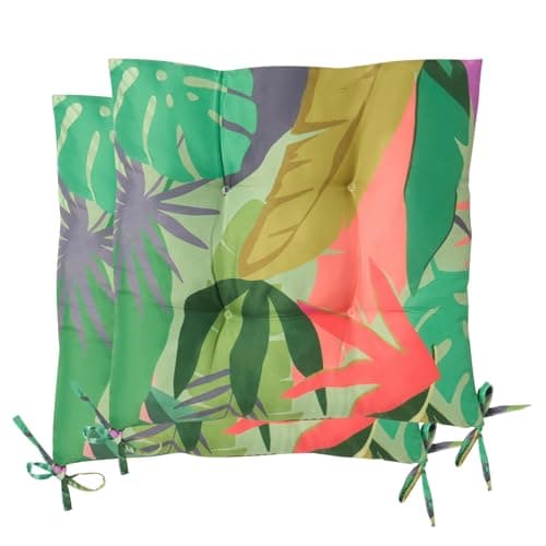 Image of OHS 2 Pack Seat Pads Outdoor Chair Cushions, Palm Print Indoor Outdoor Seat Cushions with Ties for Garden Furniture Bistro Chairs Kitchen Dining Chair Cushions, Green - 40 x 40cm