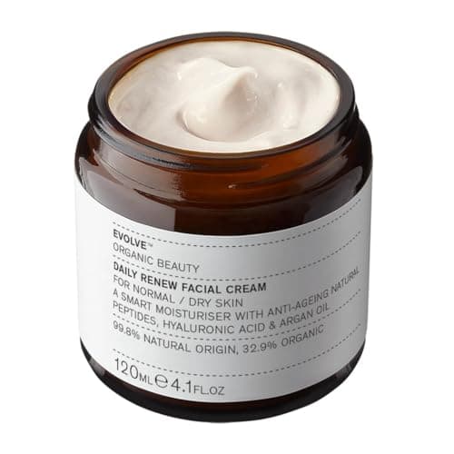 Image of Evolve Organic Beauty Daily Renew Facial Cream - Daily Moisturiser with Anti-Ageing Peptides, Hyaluronic Acid & Vitamin E - Organic Face Cream For Normal to Dry Skin