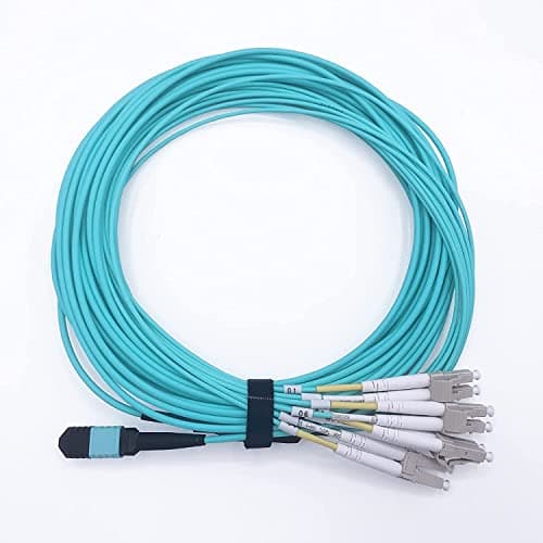 Image of Elfcam® - Fiber Optic Cable MPO Female to 4 LC/UPC Duplex 8 Fibers OM3 Multimode 50/125um Breakout Cable (5m)