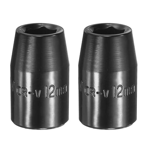 Image of sourcing map 2pcs 6 Point Impact Socket 12mm Shallow Metric Hex Socket 1/2" Square Drive Electrophoretic Coating CR-V Steel for Industrial Grade Spindle Axle Nut Socket, Black