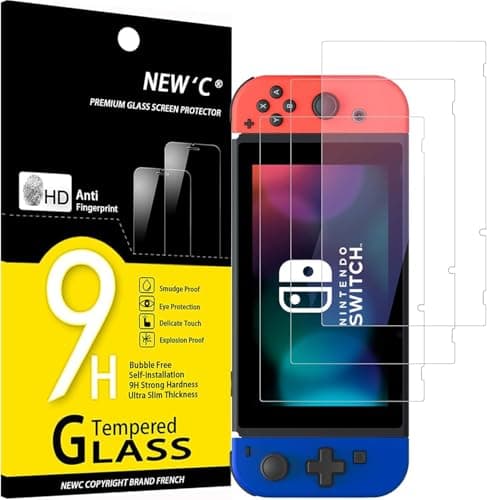 Image of NEW'C 3 Pack Designed for Nintendo Switch Screen Protector Tempered Glass, Case Friendly Scratch Resistant,Bubble-Free, Ultra Resistant