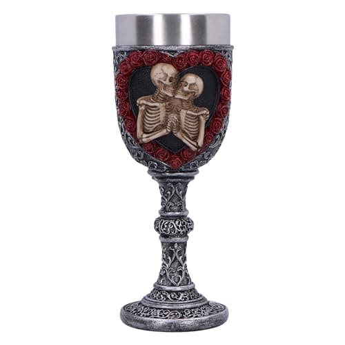Image of Nemesis Now to Have and to Hold Goblet 19.5cm, Silver, Resin, Skeleton Couple Goblet, Heart-Shaped Red Roses Design, Stainless Steel Insert, Cast in The Finest Resin, Expertly Hand-Painted