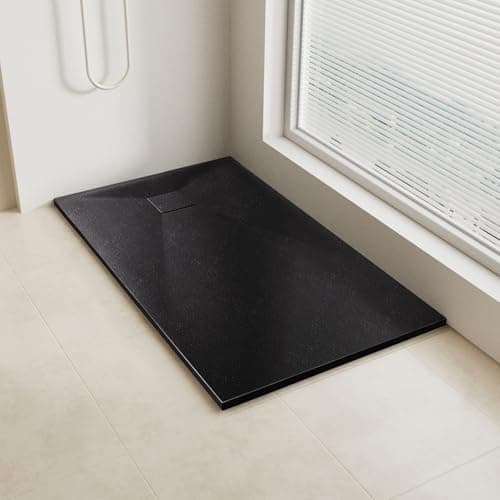 Image of AQUARA Shower Trays, 1200 x 900mm SMC Slip-Resistance Shower Tray with Shower Waste. Stylish Walk in Base for Shower Enclosure, Black