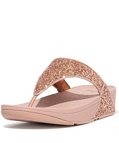 Image of Fitflop Women's Lulu Glitter Flip Flops, Toe-Post Sandals, Comfortable with Natural Arch Support - Rose Gold - 5.5 UK