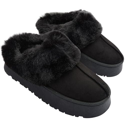 Image of CityComfort Sherpa Lined Slippers for Women Teenagers, Fluffy Slip-On House Shoes with Non Slip Sole - Gifts for Her (Black, 6 UK)