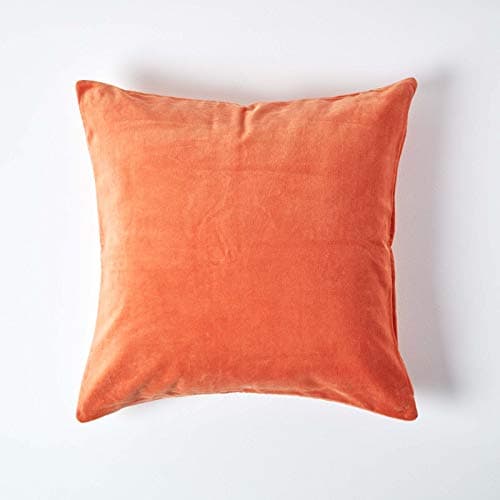 Image of HOMESCAPES Burnt Orange Velvet Cushion Cover Super Soft Cotton Velvet Luxury Square Scatter Cushion Plain Accent Throw Pillow for Sofa and Bed Decoration with Hidden Zipper, 40 x 40cm