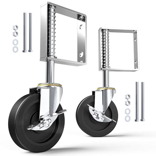 Image of HOLKIE 2 Pack 100mm Heavy Duty Spring Loaded Gate Wheels - Swivel Castor Wheels for Wooden Gate and Fence - 50 kg Capacity per Castor