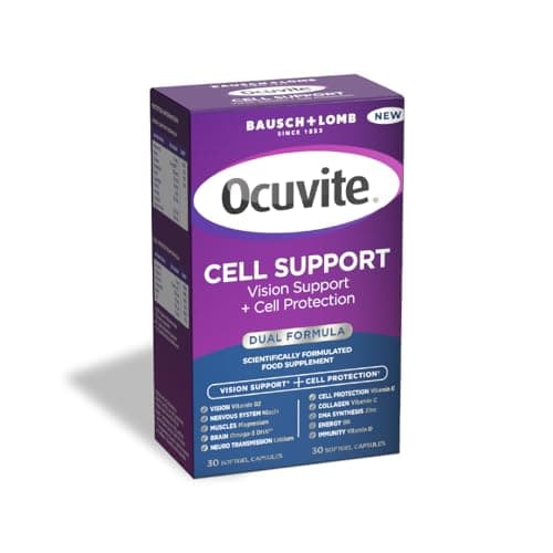 Image of Ocuvite Cell Support Eye Supplement - Supports the Visual System & Cell Protection by Bausch + Lomb – Lutein and Zeaxanthin Supplement with Omega 3 DHA, Vitamin E and Zinc, 2 Capsules Per Day