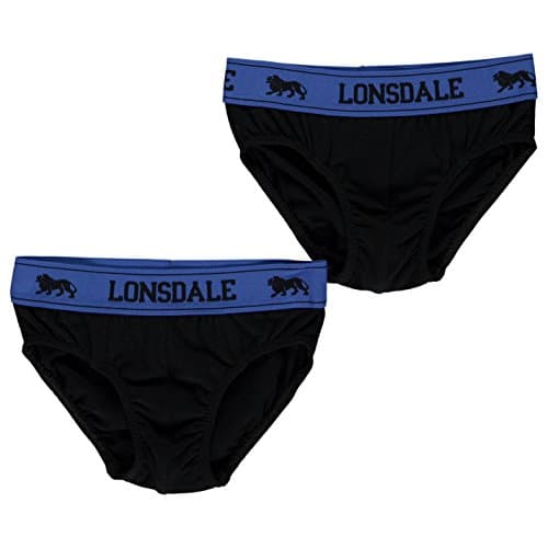 Image of Lonsdale Kids Boys 2 Pack Briefs Junior Underwear Elasticated Waist Black/Blue UK 13 (XLB)
