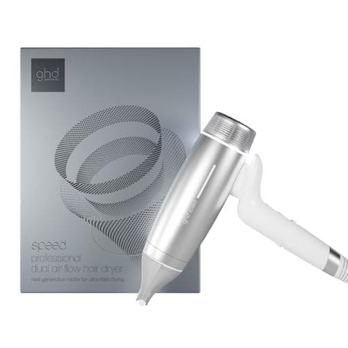 Image of ghd Speed Ionic Hair Dryer in Silver White - Fast, Quick, Powerful Blow Dries with Control & No Heat Damage, ghd's Best Blow Dryer - for All Hair Types (UK Plug)