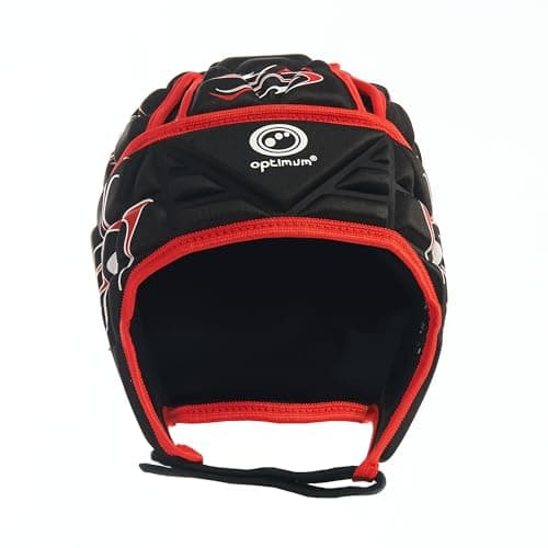 Image of Optimum Unisex Senior Inferno Rugby & Football Headguard - Scrum Cap Coverage | Breathable, Soft-Edged, Lightweight Sports Protective Headgear | Black/Red, Large