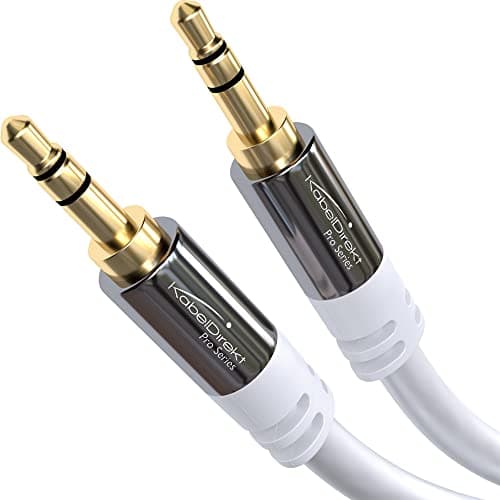 Image of KabelDirekt – Jack Cable, 3.5mm Aux/Audio Cable – 10m – Available in 0.3m to 10m – Suitable for Headphones – Mobile Phone – PC & Laptop Audio – Car – HiFi – Stereo, white