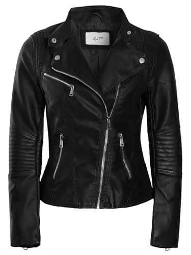 Image of SS7 Womens Biker Jacket Faux Leather Black