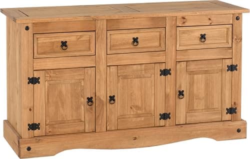 Image of Seconique Corona 3 Door 3 Drawer Sideboard in Distressed Waxed Pine