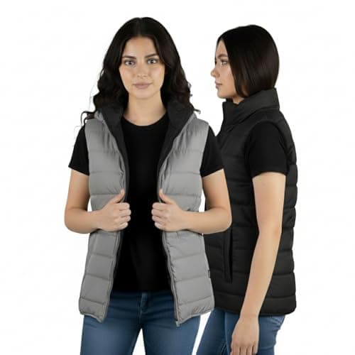 Image of fox & fury Unisex Reversible Puffer Jacket with Hood & Reversible Puffer Vest Men & Women Bubble Hooded Down Jacket Insulated, Vest, XL