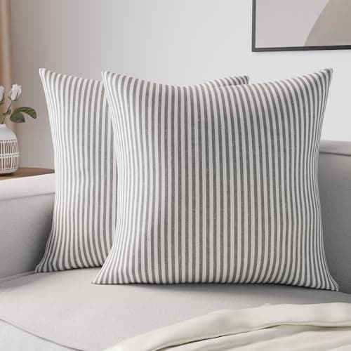 Image of Encasa XO Cushion Covers 2 pcs set (40x40 cm) - Ticking Black - Decorative Large Square Colourful Washable Eco - Cotton, Throw Pillow Cases for Living Room, Sofa, Bedroom, Home & Hotel