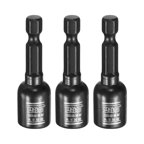 Image of sourcing map 3pcs Nut Driver Drill Bit 10mm Metric Socket 1/4" Hex Shank 2" (50mm) Long Magnetic 6-Point Sockets Quick Change CR-V Steel Bolt Setters for Power Drill Drivers