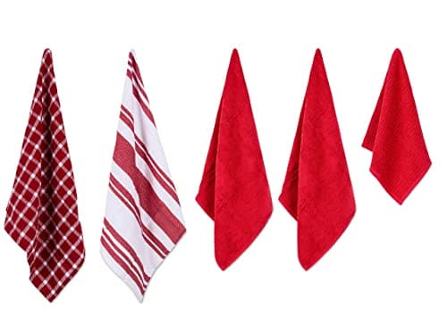 Image of Pagnanno.–Hotel Quality Kitchen & Waffle Weave tea towels–Professional Grade Cotton 45x70cm|Super Absorbent Fast Drying Dish Towels, Kitchen and Bar Towels (Pack of 5 (60x60, 50x50, 30x30cm), Red)