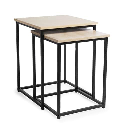 Image of Jolliman 2-Piece Nesting Coffee Table Set Modern Wooden Side Tables with Sturdy Metal Frame, Space-Saving Square Design for Living Room, Stylish Home Decor