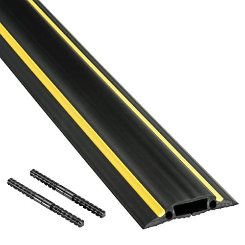 Image of D-Line 9m Floor Cable Protector, Linkable, Cover Trailing Cables, Prevent, Trips and Falls, Ribbed Non-Slip Base - 30mm (W) x 10mm (H) Cable Cavity - 9m Length - Black/Yellow