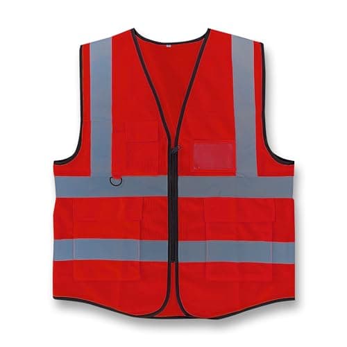 Image of Vasego - Hi Visibility Executive Reflective Safety Vest for Men & Women with Multi pockets with zipper -Class 2 Utility High Viz vest for adults with reflective strips (Red, XL)