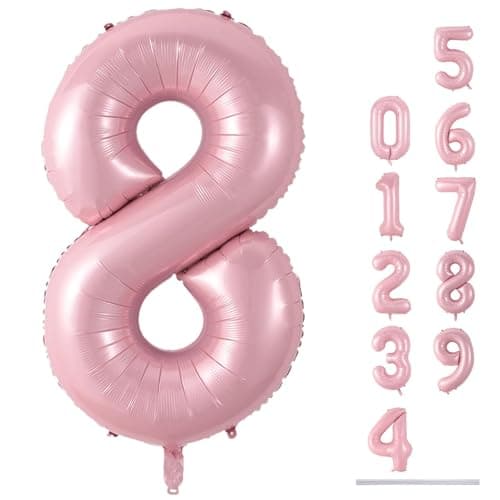 Image of Pastel Pink 8 Balloons, 40" Giant Helium Foil Number 0-9 Light Pink Birthday Balloon for Girls, Self Inflating Digit 8 Balloons for Women Anniversary Graduation Princess Party Decorations Supplies