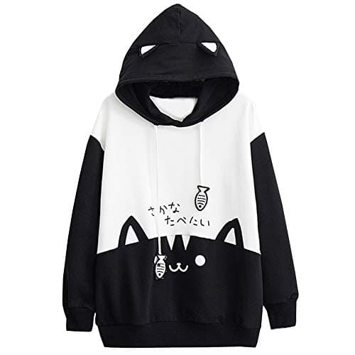 Image of Teens Blue Pink Grey Black Hooded Sweatshirt Cute Cat Print Kawaii Warm Coffee Wine Fleece Patchwork Casual Long Sleeve Orange Pullover Tops Womens Hoodie for Spring Autumn Plus Size XXL XL L M S XS