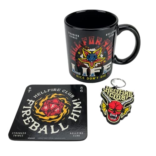 Image of Pyramid International Stranger Things Gift Set with Mug, Coaster and Keyring in Presentation Gift Box (Hellfire Design) 11oz Ceramic Mug - Official Merchandise, Yellow
