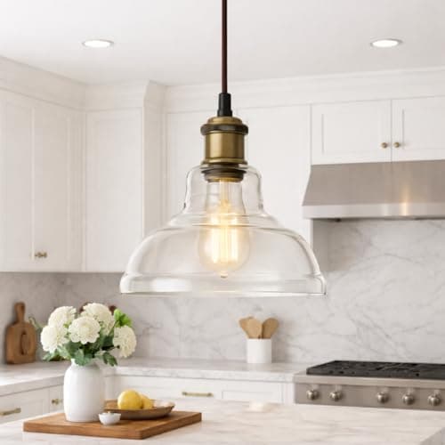 Image of CGC Glass Bistro Adjustable Ceiling Pendant Light Lamp Shade (Clear Medium)