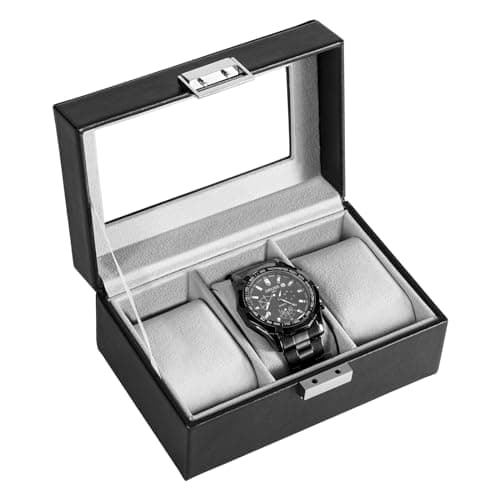 Image of ProCase Watch Box for Men, 3 Slot Watch Display Case Mens Watch Box Organizer, Watch Cases for Men Watch Storage, Watch Holder Organizer with Glass Lid -3 Slot, Black