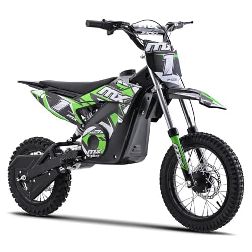 Image of Funbikes MX1000 1000w 36v Lithium Green Electric Kids Dirt Bike – 62cm Seat Height, 3-Speed, CE/UKCA Approved, Boxed & Partially Assembled
