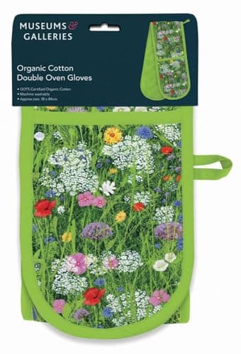 Image of Double Oven Gloves - Organic Cotton - Artistic Floral Wild Garden Meadow Flowers Design - Stylish Kitchenware