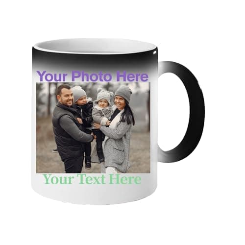 Image of Excudo Trade LTD Personalised Colour Change Mug – Custom Magic Heat Reveal Cup with Name, Text or Photo – Personal Gift for Him/Her, Birthday, Christmas, Valentine’s Day – 11oz Ceramic - Black