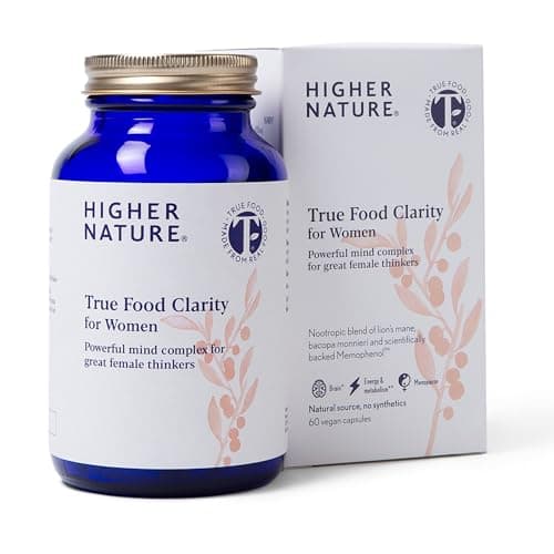 Image of Higher Nature - True Food Clarity for Women - Nootropic - Support for Mental Clarity, Energy, Wellbeing & Cognitive Function - Lion's Mane & Vitamin B12 - Vegan - One Month Supply - 60 Capsules